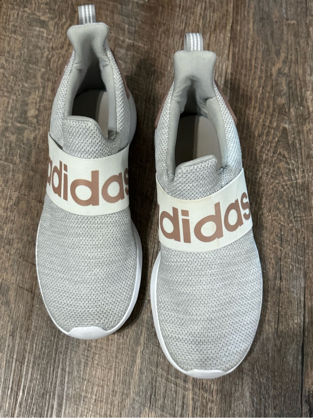 adidas Kids Slip-On Sneakers in Light Gray with Rose-Tan Logo Band